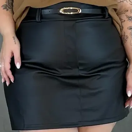 Short Saia Plus Size Couro Com Cinto Casual Saia 360