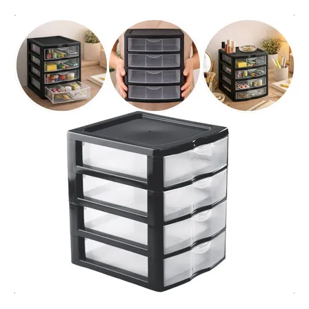 Gaveteiro Organizador Plástico De Mesa Multiuso C/ 4 Gavetas