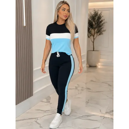 Conjunto Feminino Calça E Blusa Baby Look Diversos Tamanhos
