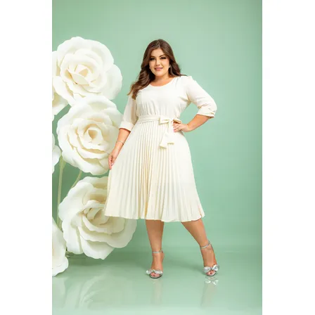 Vestido Elegante Rodado Saia Plissada Moda Evangelica