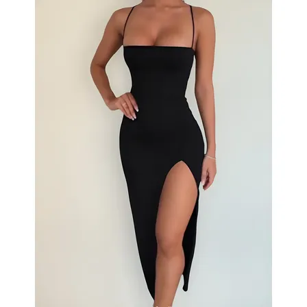 Vestido Longo Fenda Lateral Amarração Festa Feminino Alcinha