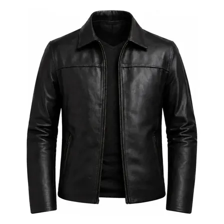 Jaqueta Masculina Couro Legítimo Gola Clássica Zíper Premium