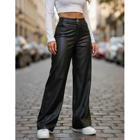 Calça Couro Feminina Wide Leg Cintura Alta Pantalona Premium