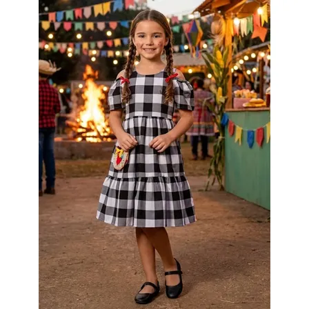 Vestido Festa Junina Infantil Xadrez Caipira Menina Junino