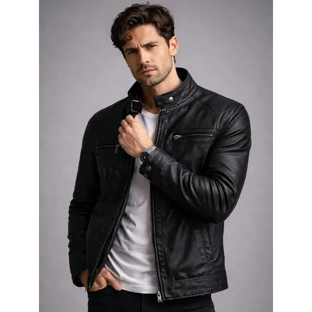Jaqueta De Couro Masculino Slim Resistente