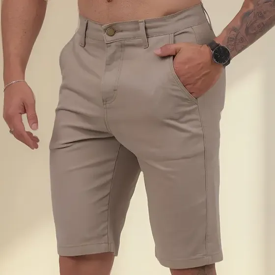 Bermuda Masculina Sarja Sport Fino Bolso Embutido Com Lycra