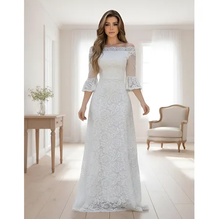 Vestido Noiva Longo Civil Ombro A Ombro Premium Nobre Elite