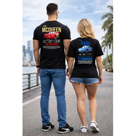 Kit Camiseta Casal Streetwear Carros Mcqueen + Sally