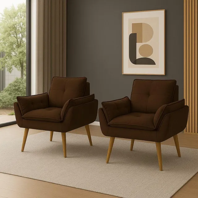 Kit 2 Poltrona Decorativa Opala Sala De Estar Recepção Suede