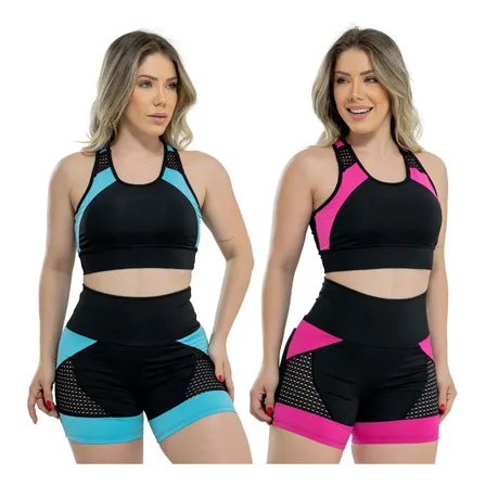 Kit 2 Conjunto Academia Feminino Fitness Blackout Ginástica