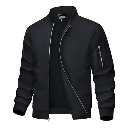Jaqueta Bomber Masculina De Zíper Sólida Manga Longa Casacos