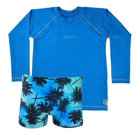 Camiseta E Sunga Boxer Coqueiros Juvenil Proteção Uv Grappin