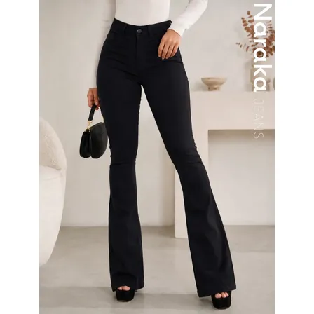 Calça Jeans Flare Feminina Cintura Alta Com Elastano