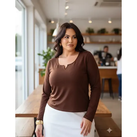 Blusa Feminina Marrom Segunda Pele Plus Size Modal Suplex