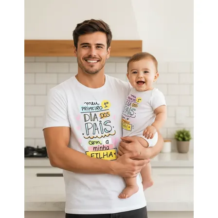 Kit Camiseta Body Meu Primeiro Dia Dos Pais Heroi Homenagem