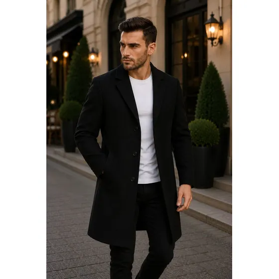 Sobretudo Masculino De Lã Batida Elegante Inverno P Ao Gg