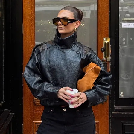 Jaqueta De Couro Preta Hxao 2025 Feminina, Moda De Outono, Z