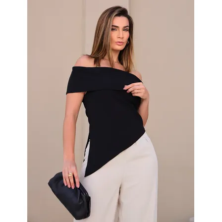 Blusa Ciganinha Ombro A Ombro Assimétrica Manguinha Curta