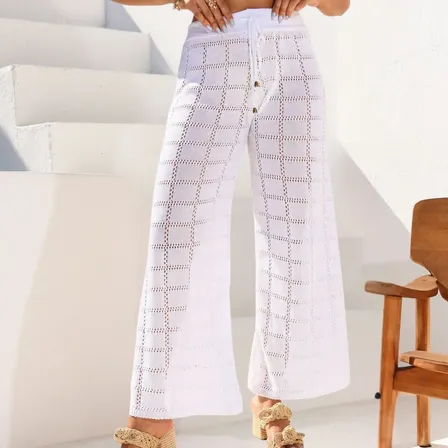 Saida De Praia Feminina Calça Tricot Pantalona Praia Verão