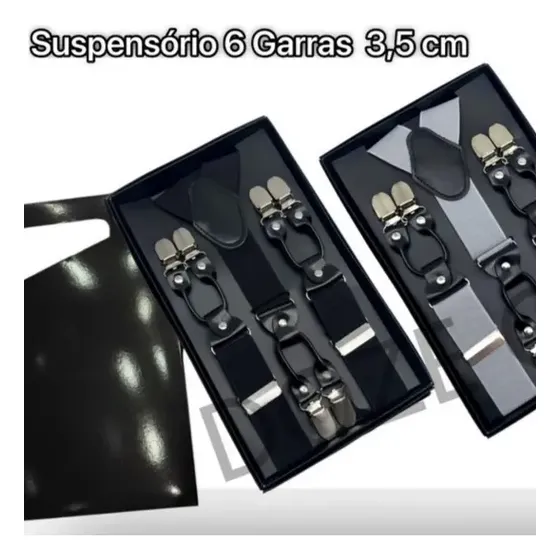 Suspensório Largo Luxo Couro Clássico Masculino 6 Pontas
