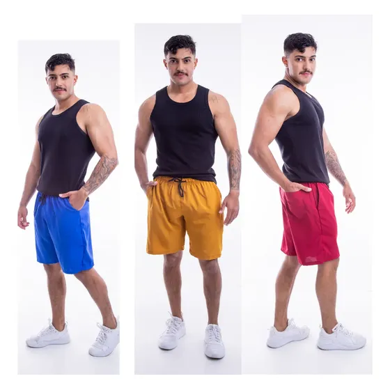Kit 3 Shorts Tactel Masculino Bermuda Academia Verão Praia