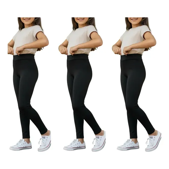 Kit 3 Calça Leg Infantil Suplex Uniforme Escolar Legging