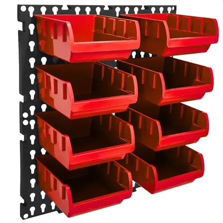Painel Ferramenta Porta Parafuso 8 Cx Organizador Gaveteiro Cor Preto Com Vermelho