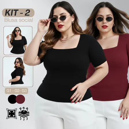 Kit 2 Blusa Plus Size G1 Ao G3 Confortável Alta Elasticidade