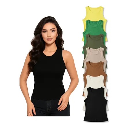 Kit 7 Blusinhas Regata Canelada Feminina Toque Leve Moderno