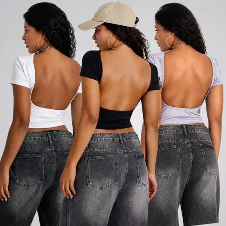 Kit 3 Cropped Feminino Blusa Costa Nua Suplex Forrado