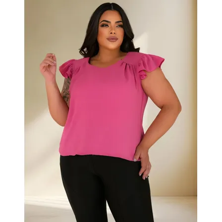 Blusa Feminina Plus Size Decote V Social Elegante Soltinha