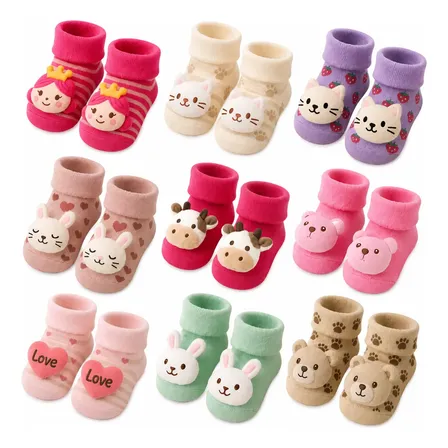 Kit 06 Pares Meia Bebê Bichinho Infantil Inverno Pelúcia 3 D