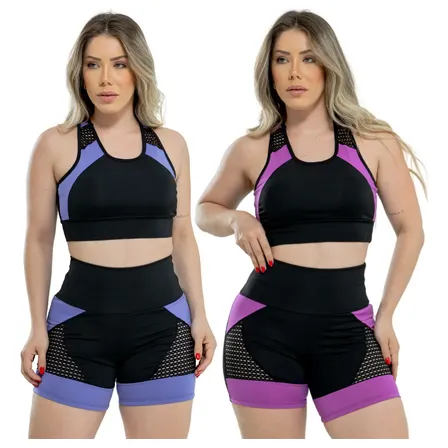 Kit 2 Conjunto Fitness Feminino Academia Blackout Ginástica