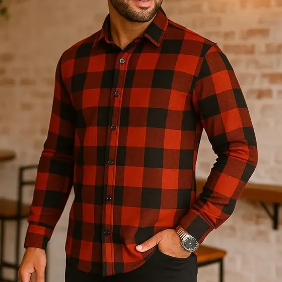 Camisa Social Masculina Xadrez Flanela Manga Longa Sem Bolso