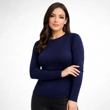 Blusa Feminina Térmica Manga Longa Lisa Básica Gola Redonda