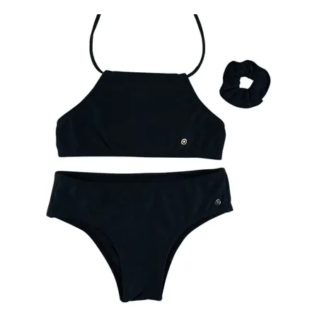 Biquíni Grappin Cropped Menina Moça Liso Preto Juvenil