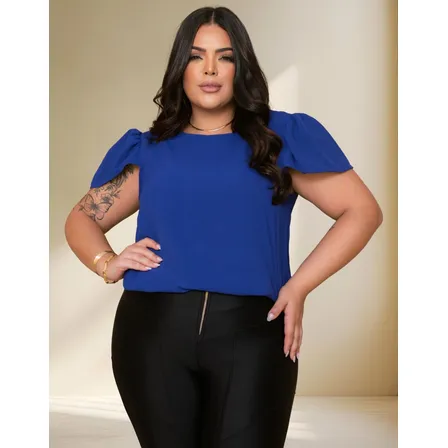 Blusa Feminina Plus Size Social Elegante Manga Curta Casual