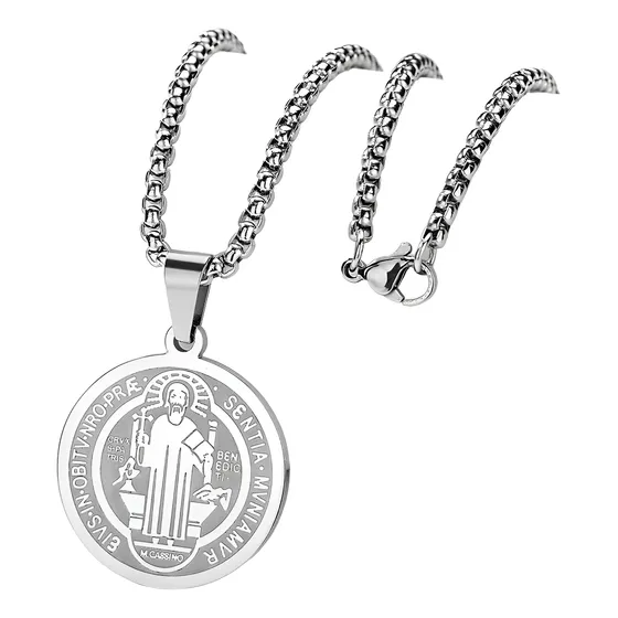 Colar Masculino Medalha De São Bento Aço Inoxidável