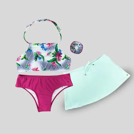 Kit 3 Peças Biquini Juvenil + Saia Saida Praia Grappin