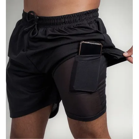 2 Em 1 Short Academia Bermuda Corrida Bolso Compressão Com