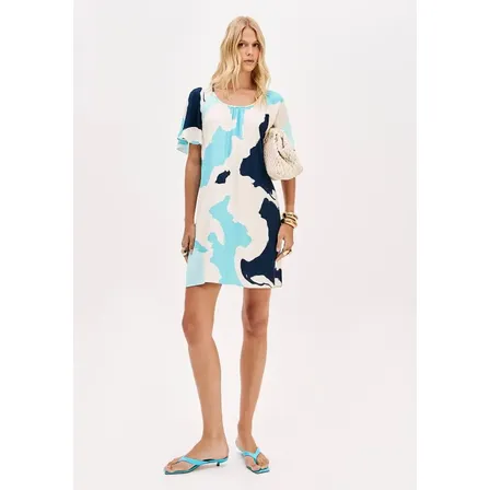 Vestido Curto Estampado Com Manga Fluida