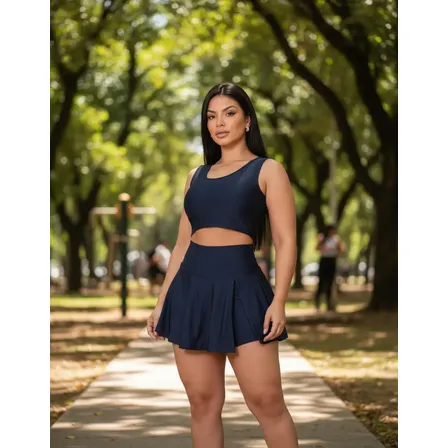 Conjunto Short Saia Top Com Bolso Academia Suplex Feminino