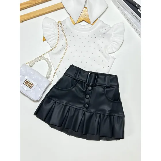 Conjunto 2 Peças Infantil Menina Saia Plissada E Blusa Verão