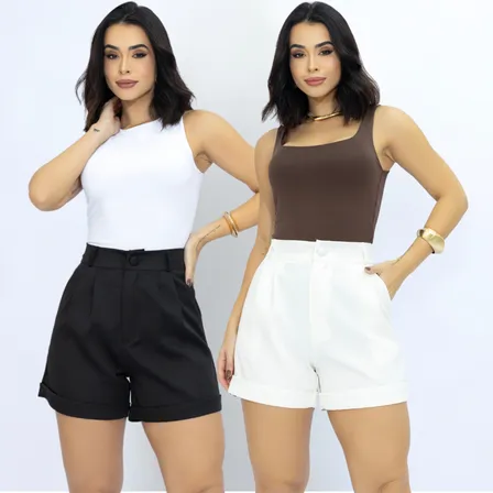 Kit 2 Short Alfaiataria Feminino Casual Basico Elegante