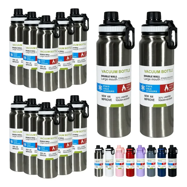 Kit 12 Garrafas Térmica 800ml Água Squeeze Inox Treino Alça