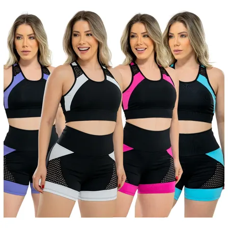 Kit 4 Conjuntos Academia Femininos Short E Top Ginástica