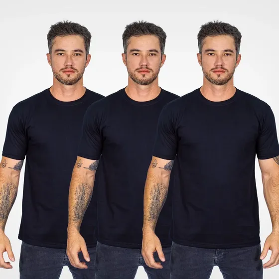 Kit 3 Camisetas Básica Masculina Unissex Lisa 100% Algodão