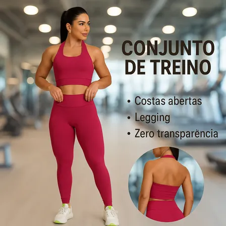 Conjunto Academia Top Halter + Calça Fitness Supléx Premium