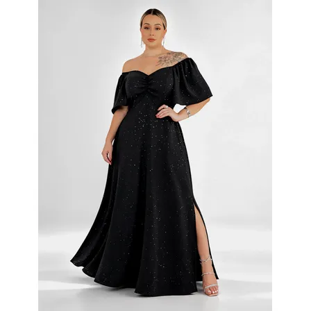 Vestido Longo Plus Size Festa Elegante Chique Brilho Premium