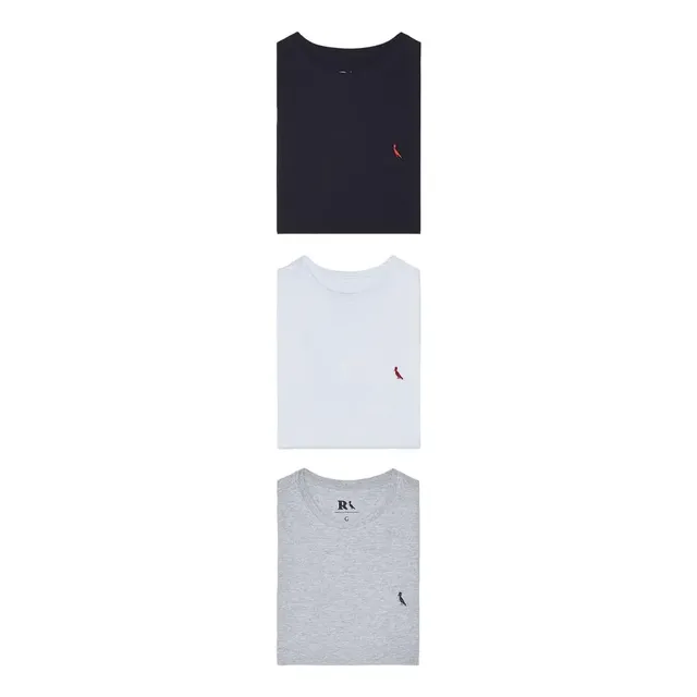 Kit 3 Camiseta Básicas Brasa E Gota Pica Pau Bordado Reserva